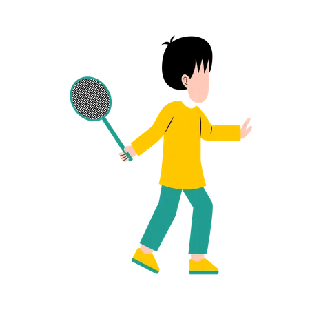 Little Boy Playing Badminton Illustration