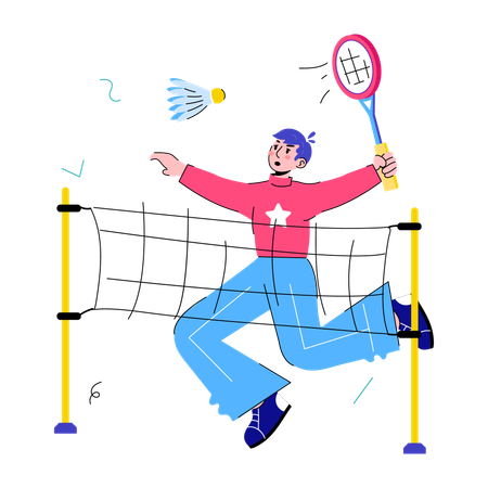 Man Playing Badminton  Illustration