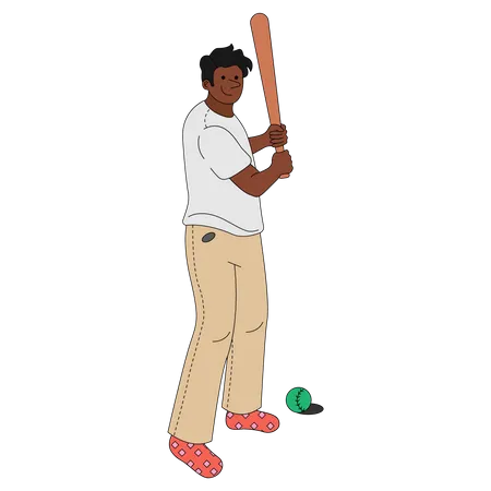 Man Playing Baseball Vector Illustration In Line Filled Design Illustration