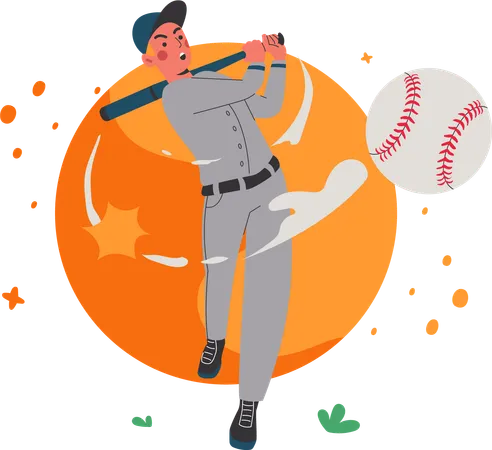 Man Playing Baseball  Illustration