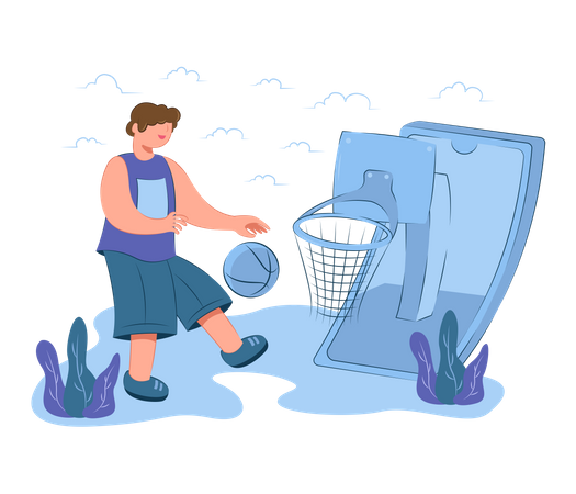 Man playing basketball game online  Illustration
