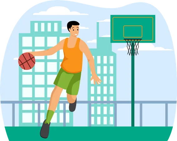 Man Playing Basketball  Illustration