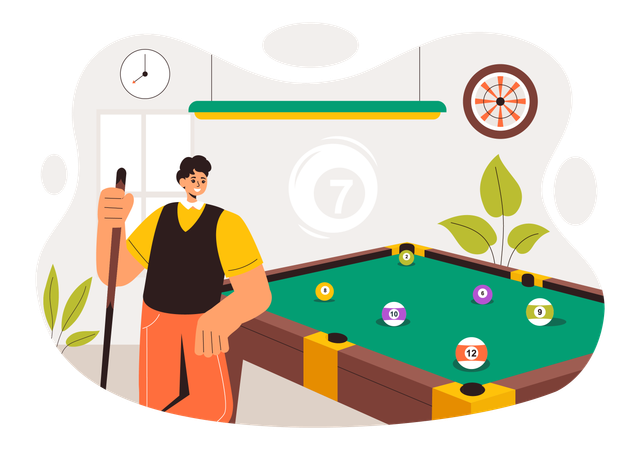 Man Playing Billiard Game  Illustration