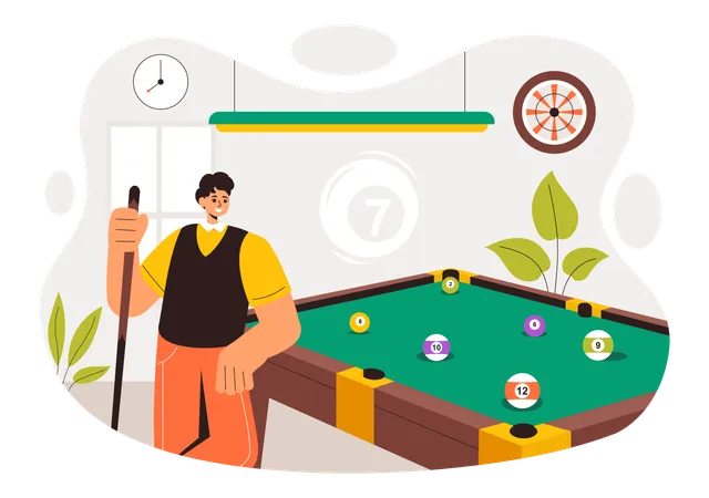 Man Playing Billiard Game  Illustration