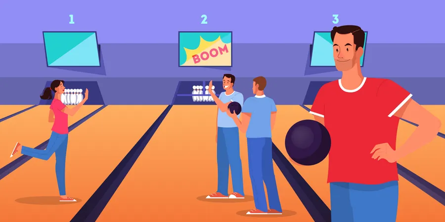 Man playing bowling game with ball Illustration