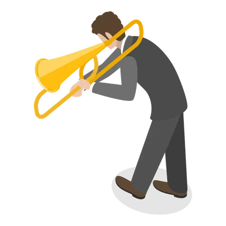 Man playing buisine trumpet in jazz band  イラスト