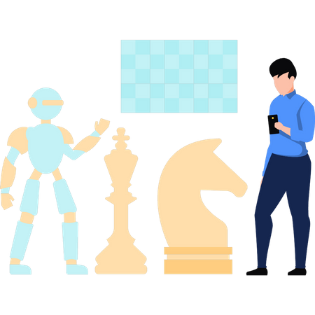 Man playing chess with robot  Illustration