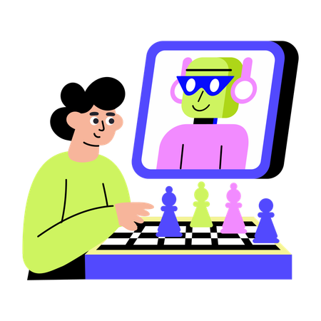 Man playing chess with robot  Illustration