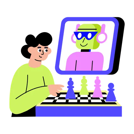Man playing chess with robot  Illustration