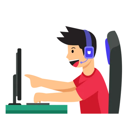 Man Playing Computer game  Illustration