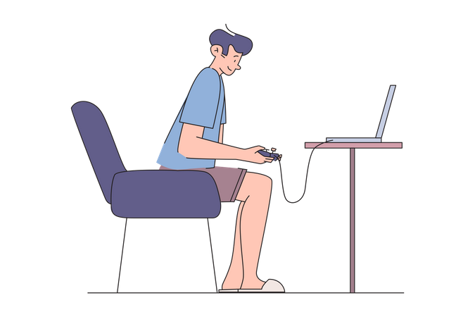 Man Playing Computer Games  Illustration