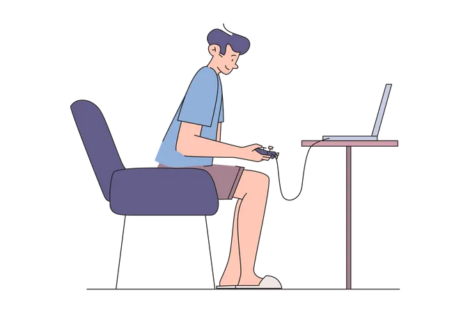Man Playing Computer Games Illustration