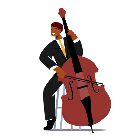 Man playing contrabass  イラスト