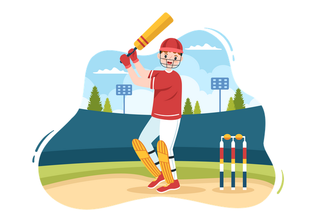 Man playing cricket  Illustration