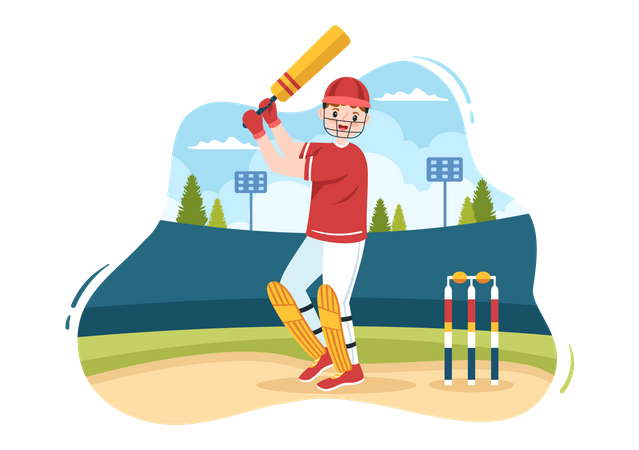 Man playing cricket  Illustration