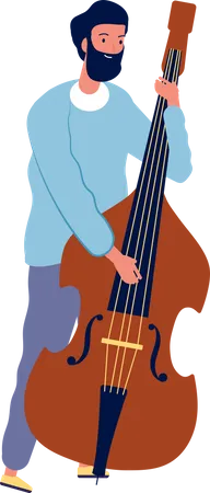 Man playing double bass Illustration