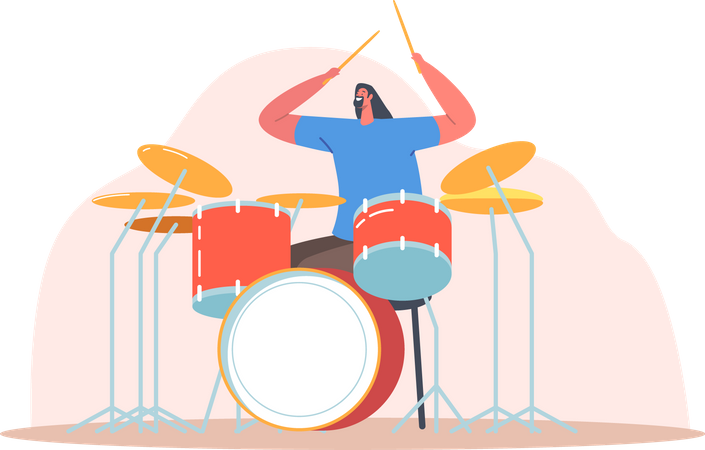 Man playing drum at a musical concert Illustration