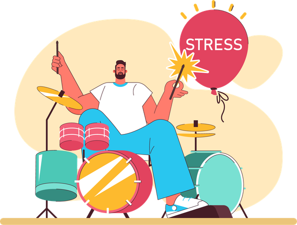 Man playing drum for stress relief  Illustration