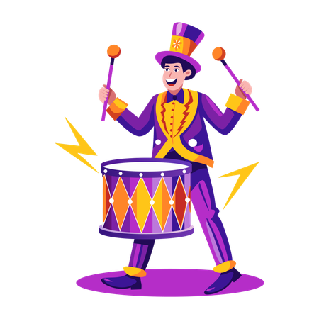 Man playing drum in circus  Illustration