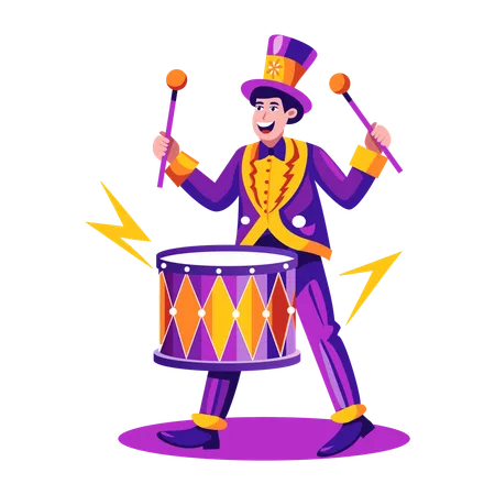 Man playing drum in circus  Illustration