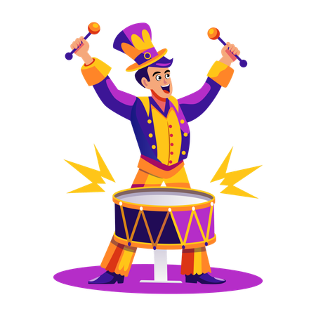 Man playing drum in circus  Illustration