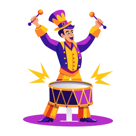 Man playing drum in circus  Illustration