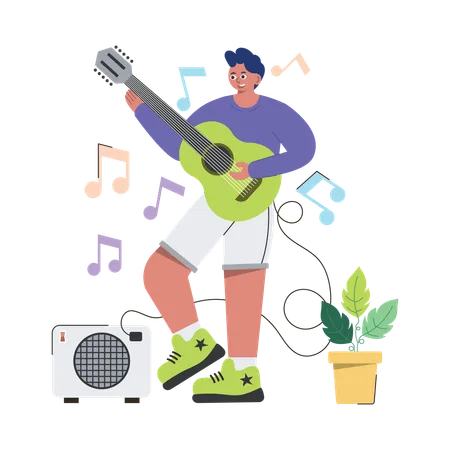 Man Playing Electric Guitars  Illustration