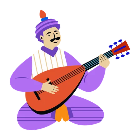 Man playing folk music  Illustration