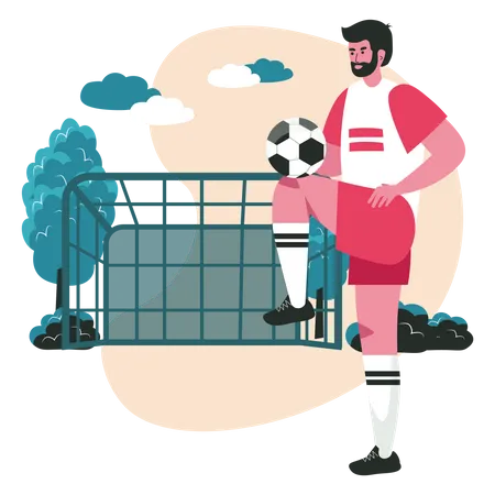 People Do Their Favorite Hobby Scene Concept Man In Sports Uniform Learns To Play Soccer Football Player Training With Ball People Activities Vector Illustration Of Characters In Flat Design Illustration