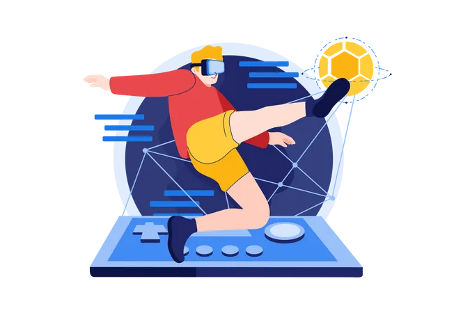 Man playing football using metaverse  Illustration