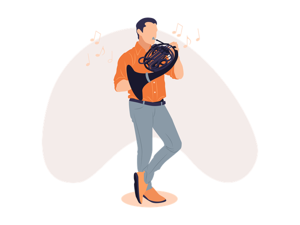 Man playing french horn  イラスト