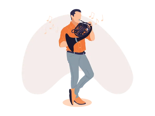 Man playing french horn  イラスト