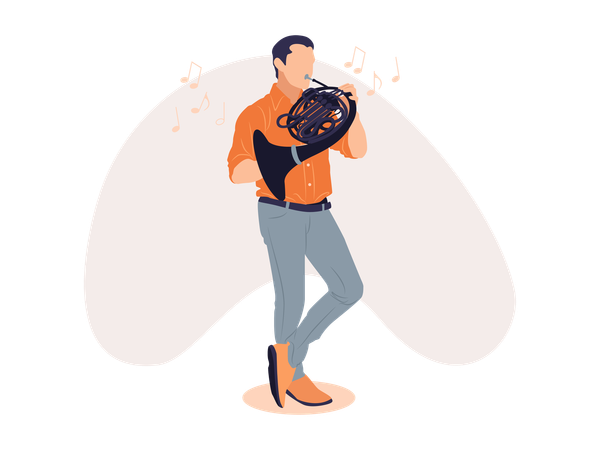 Man playing french horn  Illustration