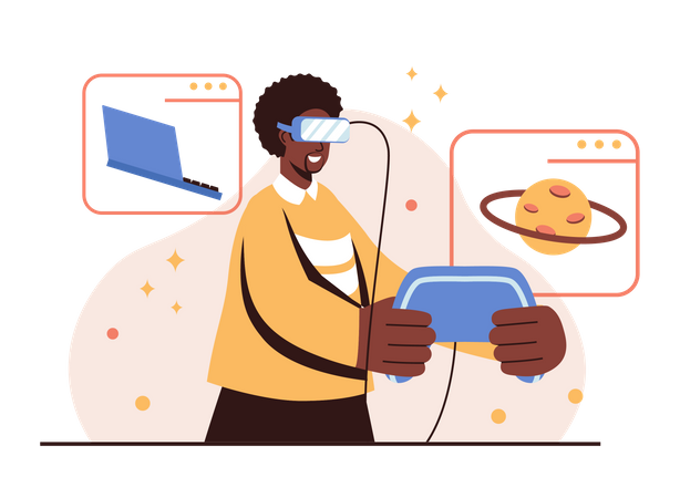 Man playing game in metaverse  Illustration