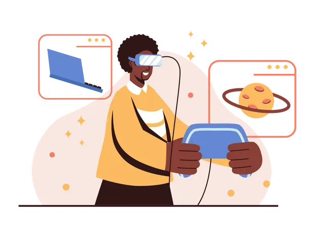 Man playing game in metaverse  Illustration