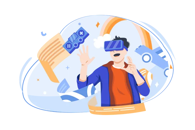 Man playing game in metaverse  Illustration