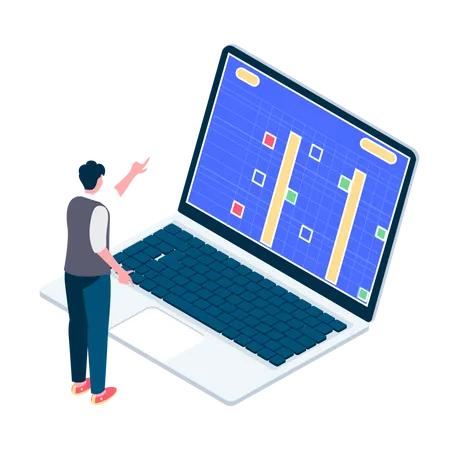 Man playing game on laptop  Illustration