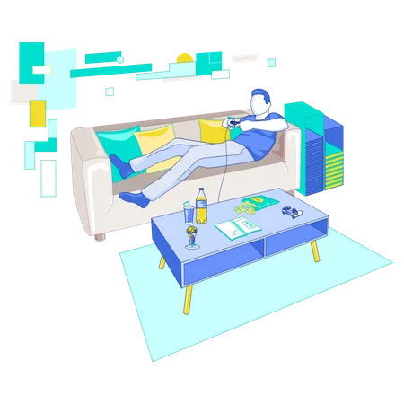 Man playing game while sleeping on couch  Illustration