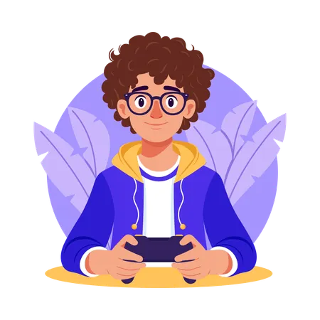 Man playing games on mobile  Illustration