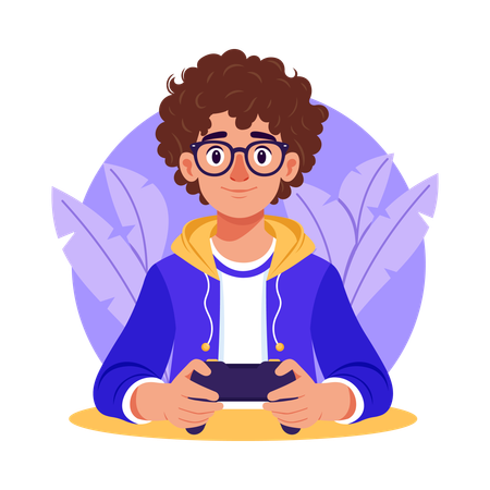 Man playing games on mobile  Illustration