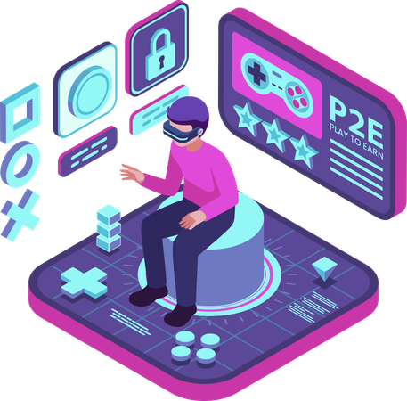 Man playing games using VR glasses  Illustration