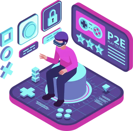 Man playing games using VR glasses  Illustration
