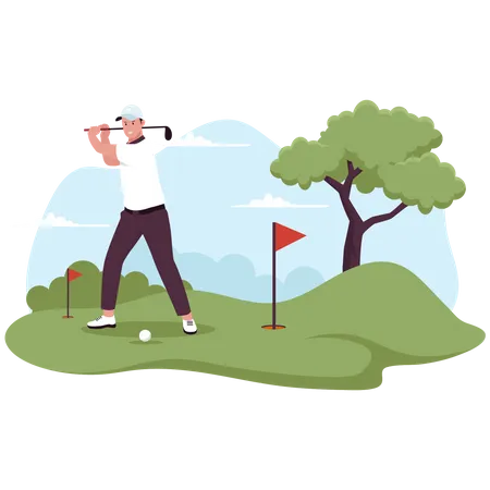 Flat Design Of Man Playing Golf Illustration For Website Landing Page Mobile App Poster And Banner Trendy Flat Vector Illustration Illustration