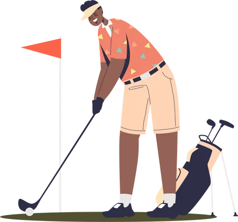Man playing golf and hitting ball Illustration