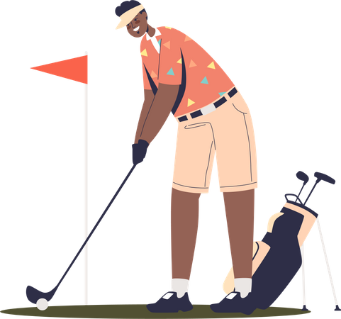 Man playing golf and hitting ball  Illustration