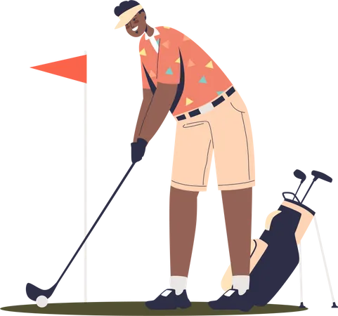 Man playing golf and hitting ball  Illustration