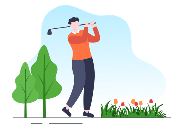 Man playing golf in ground Illustration