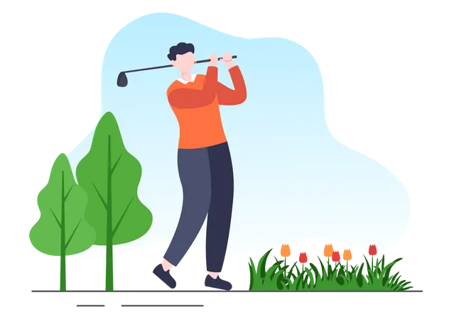 Man playing golf in ground  Illustration