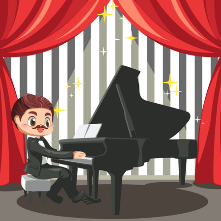 Man Playing Grand Piano  Illustration
