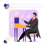 man playing grand piano illustration free download